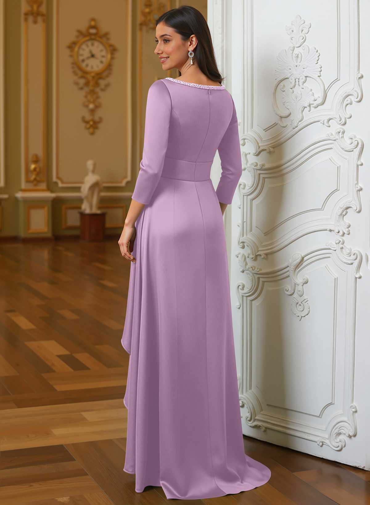 A-Line Scoop Neck 3/4 Sleeves Floor-Length Acetate Satin Mother Of The Bride Dresses