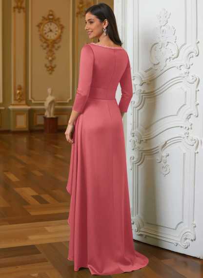 A-Line Scoop Neck 3/4 Sleeves Floor-Length Acetate Satin Mother Of The Bride Dresses