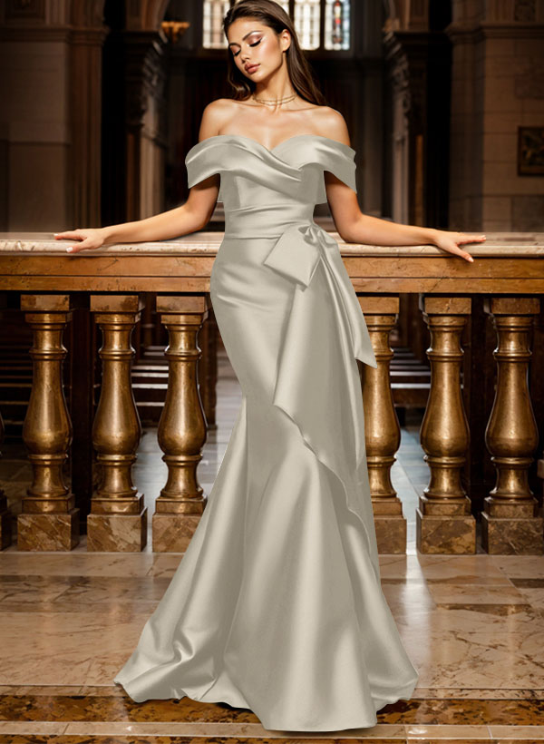 Trumpet/Mermaid Off-The-Shoulder Sleeveless Sweep Train Satin Bridesmaid Dresses, product image 137