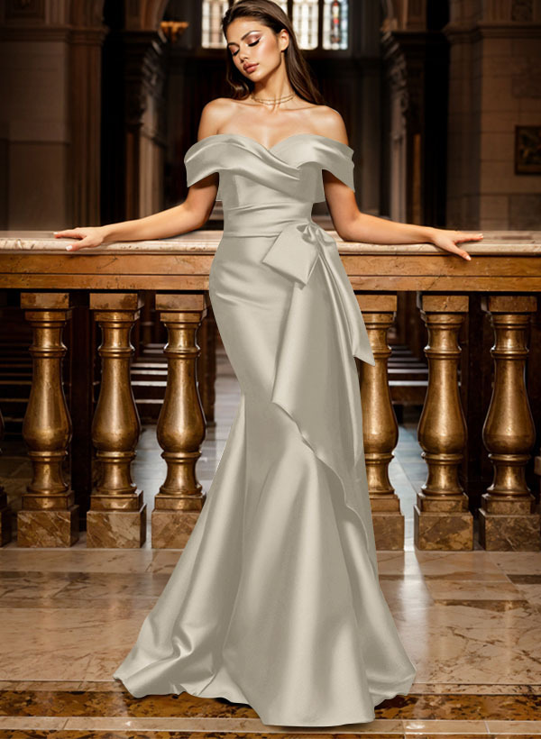 Trumpet/Mermaid Off-The-Shoulder Sleeveless Sweep Train Satin Bridesmaid Dresses, product image 137
