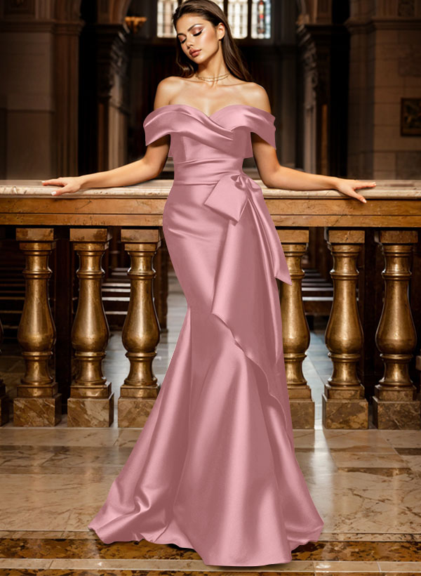 Trumpet/Mermaid Off-The-Shoulder Sleeveless Sweep Train Satin Bridesmaid Dresses, product image 47