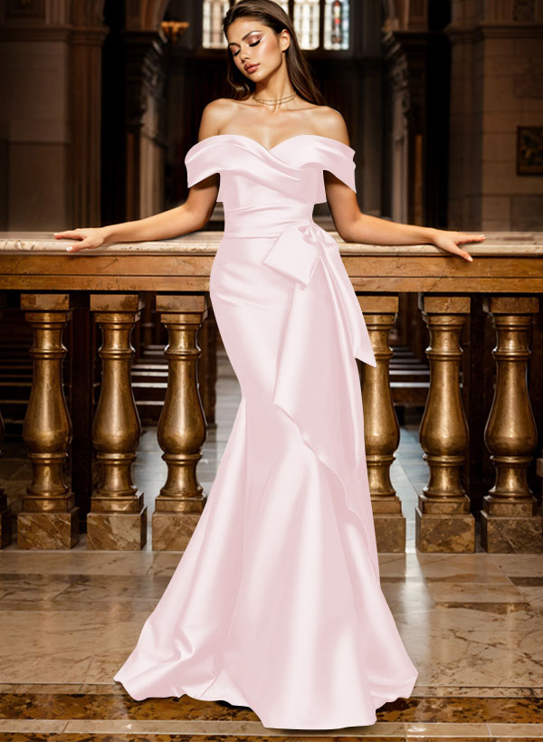 Trumpet/Mermaid Off-The-Shoulder Sleeveless Sweep Train Satin Bridesmaid Dresses, product image 53