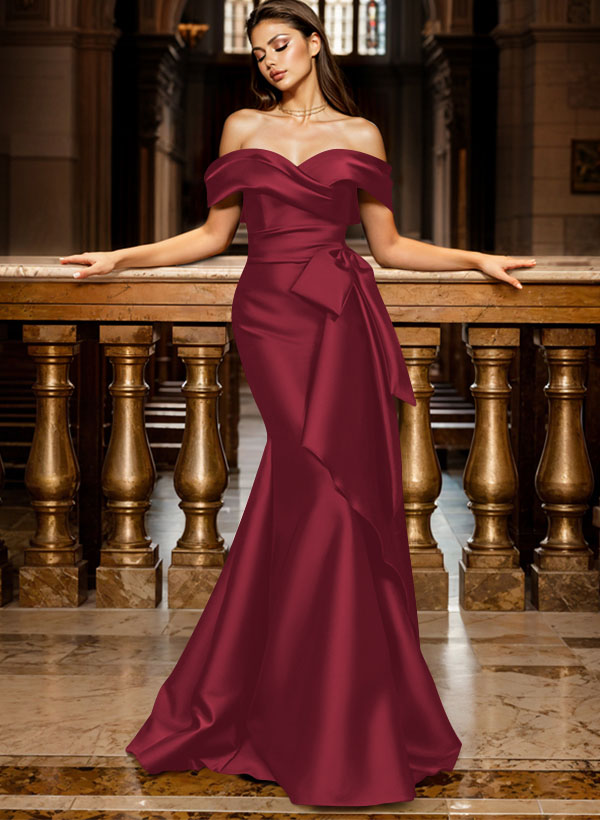 Trumpet/Mermaid Off-The-Shoulder Sleeveless Sweep Train Satin Bridesmaid Dresses, product image 31