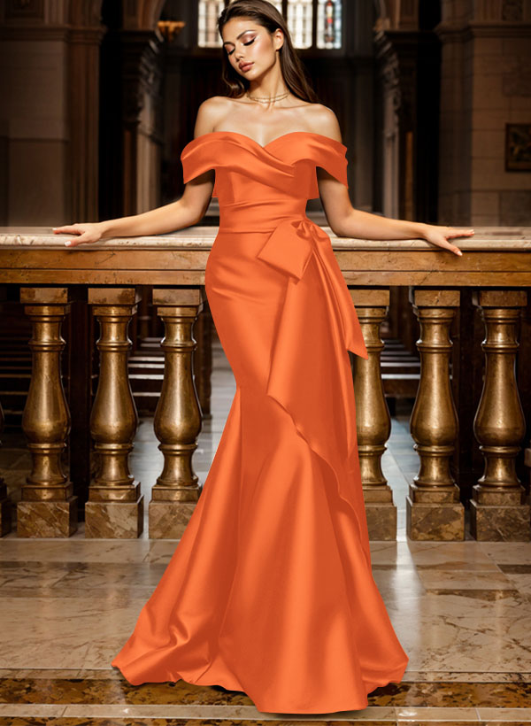 Trumpet/Mermaid Off-The-Shoulder Sleeveless Sweep Train Satin Bridesmaid Dresses, product image 143