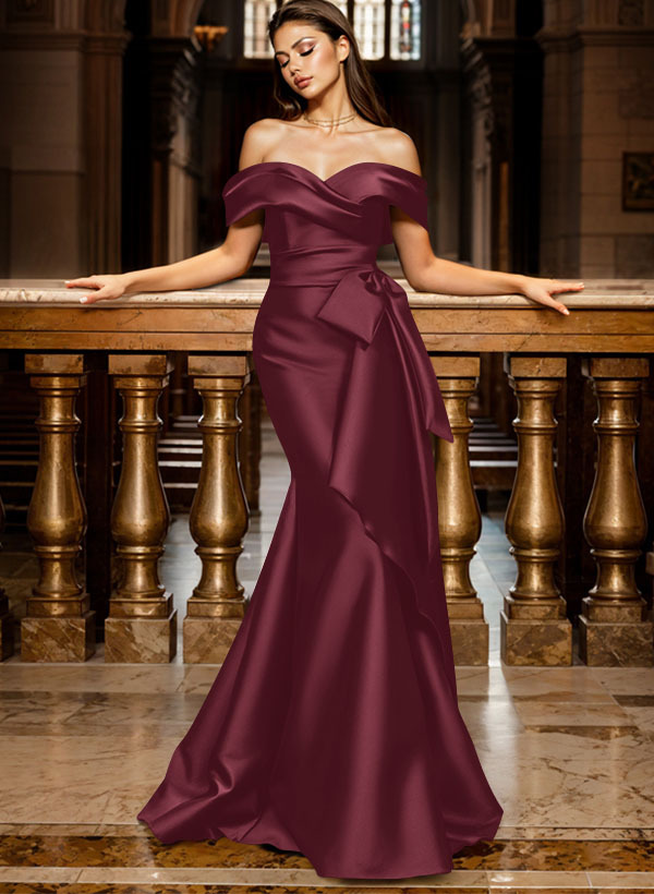 Trumpet/Mermaid Off-The-Shoulder Sleeveless Sweep Train Satin Bridesmaid Dresses, product image 29