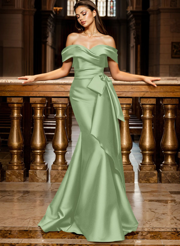 Trumpet/Mermaid Off-The-Shoulder Sleeveless Sweep Train Satin Bridesmaid Dresses, product image 93