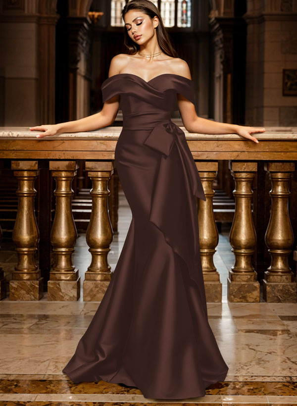 Trumpet/Mermaid Off-The-Shoulder Sleeveless Sweep Train Satin Bridesmaid Dresses, product image 116