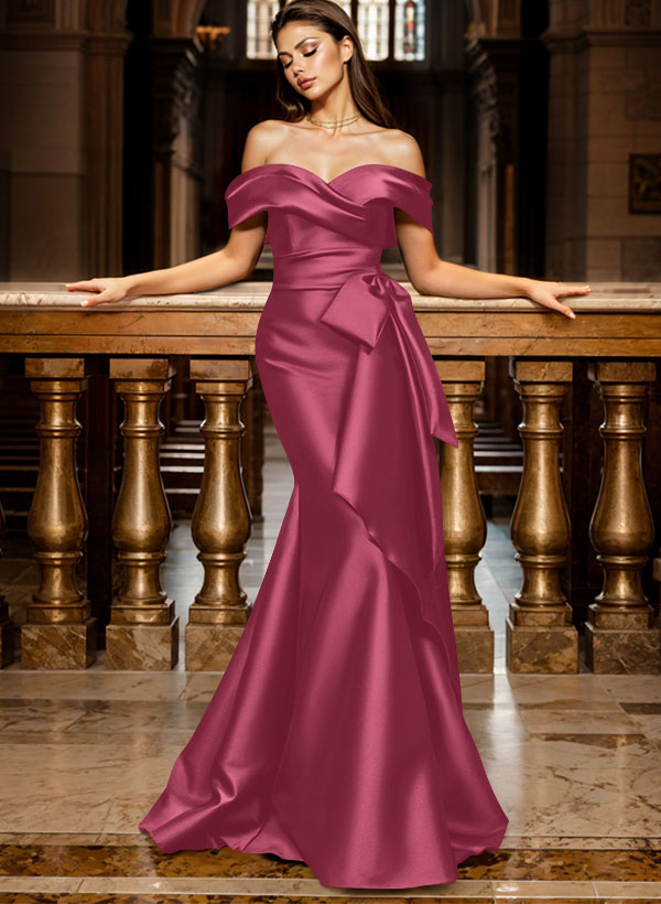 Trumpet/Mermaid Off-The-Shoulder Sleeveless Sweep Train Satin Bridesmaid Dresses, product image 33