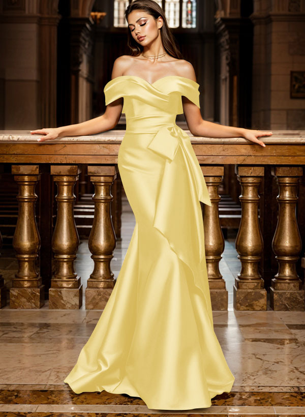 Trumpet/Mermaid Off-The-Shoulder Sleeveless Sweep Train Satin Bridesmaid Dresses, product image 107