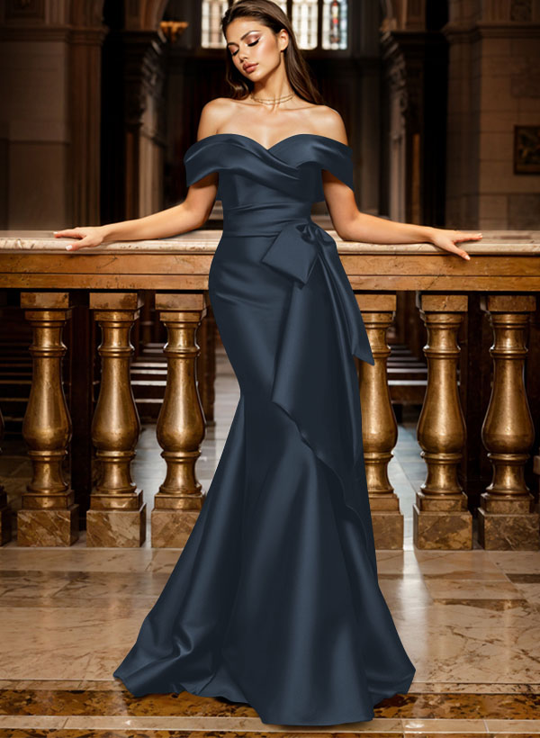 Trumpet/Mermaid Off-The-Shoulder Sleeveless Sweep Train Satin Bridesmaid Dresses, product image 4