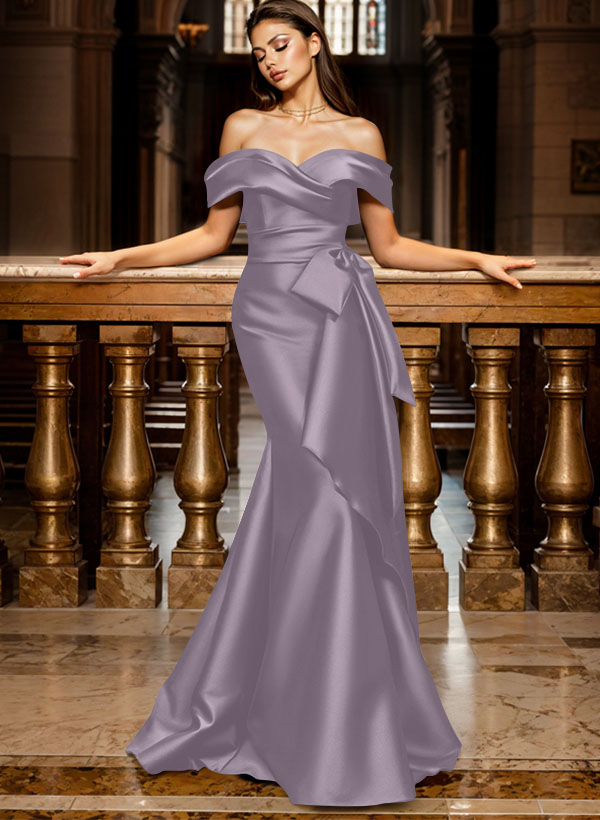 Trumpet/Mermaid Off-The-Shoulder Sleeveless Sweep Train Satin Bridesmaid Dresses, product image 57