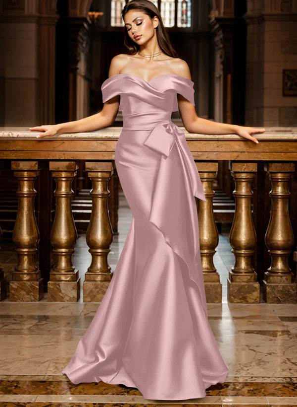 Trumpet/Mermaid Off-The-Shoulder Sleeveless Sweep Train Satin Bridesmaid Dresses, product image 43