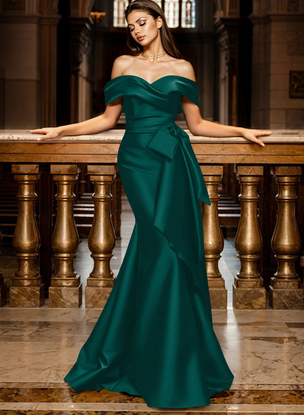 Trumpet/Mermaid Off-The-Shoulder Sleeveless Sweep Train Satin Bridesmaid Dresses, product image 145