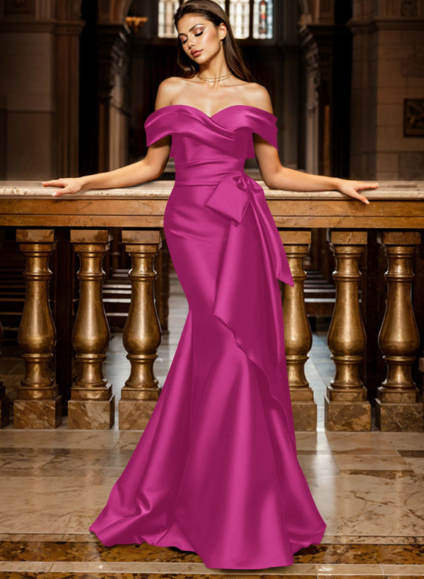 Trumpet/Mermaid Off-The-Shoulder Sleeveless Sweep Train Satin Bridesmaid Dresses, product image 81