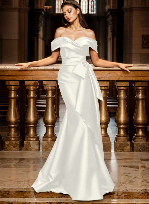 Trumpet/Mermaid Off-The-Shoulder Sleeveless Sweep Train Satin Bridesmaid Dresses, product image 118