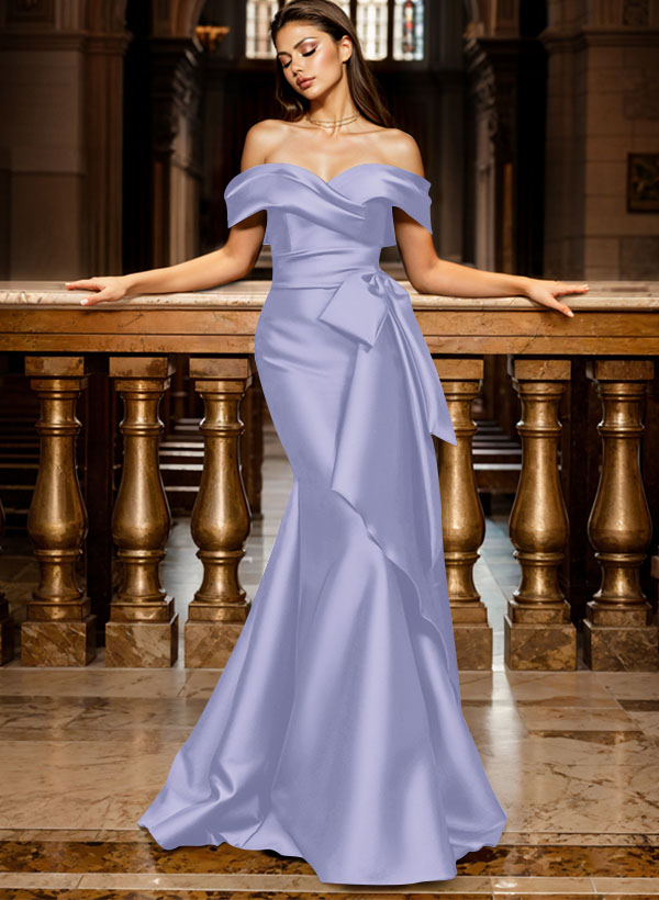 Trumpet/Mermaid Off-The-Shoulder Sleeveless Sweep Train Satin Bridesmaid Dresses, product image 72