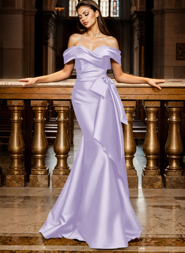 Trumpet/Mermaid Off-The-Shoulder Sleeveless Sweep Train Satin Bridesmaid Dresses, product image 69