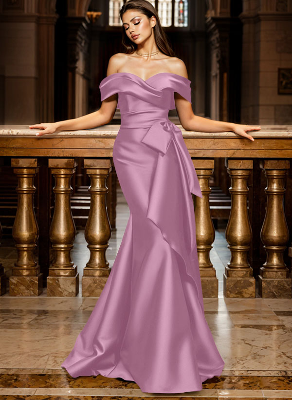 Trumpet/Mermaid Off-The-Shoulder Sleeveless Sweep Train Satin Bridesmaid Dresses, product image 67
