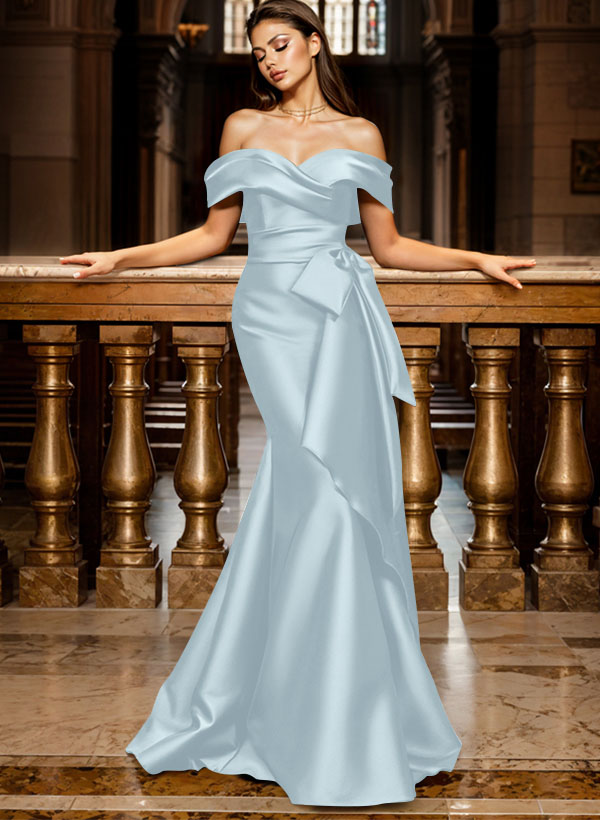 Trumpet/Mermaid Off-The-Shoulder Sleeveless Sweep Train Satin Bridesmaid Dresses, product image 27