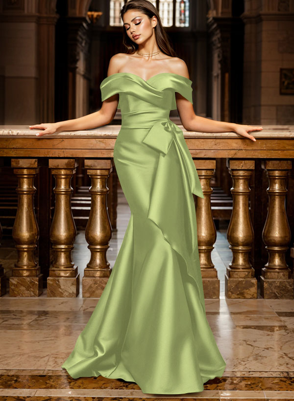 Trumpet/Mermaid Off-The-Shoulder Sleeveless Sweep Train Satin Bridesmaid Dresses, product image 147