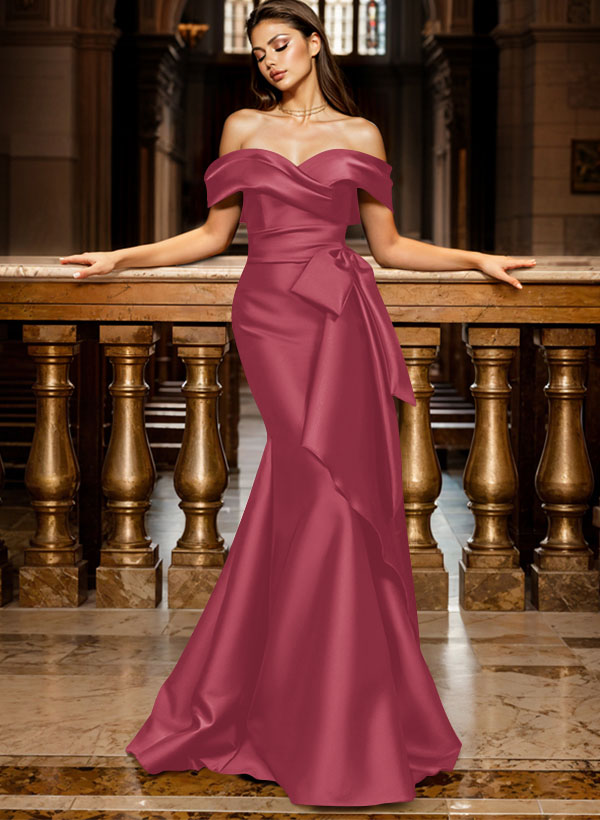 Trumpet/Mermaid Off-The-Shoulder Sleeveless Sweep Train Satin Bridesmaid Dresses, product image 35