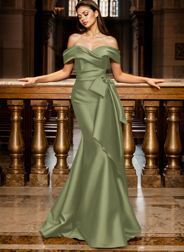 Trumpet/Mermaid Off-The-Shoulder Sleeveless Sweep Train Satin Bridesmaid Dresses, product image 135
