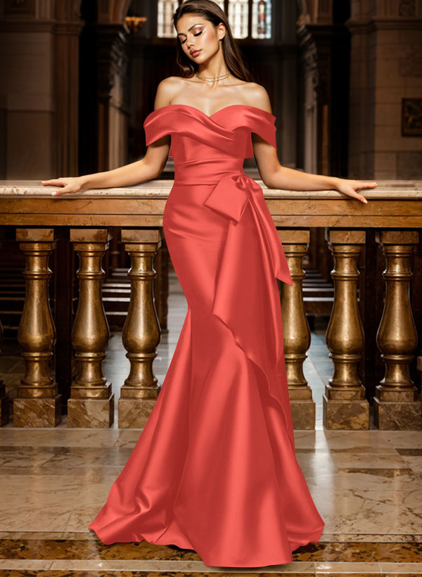 Trumpet/Mermaid Off-The-Shoulder Sleeveless Sweep Train Satin Bridesmaid Dresses, product image 114
