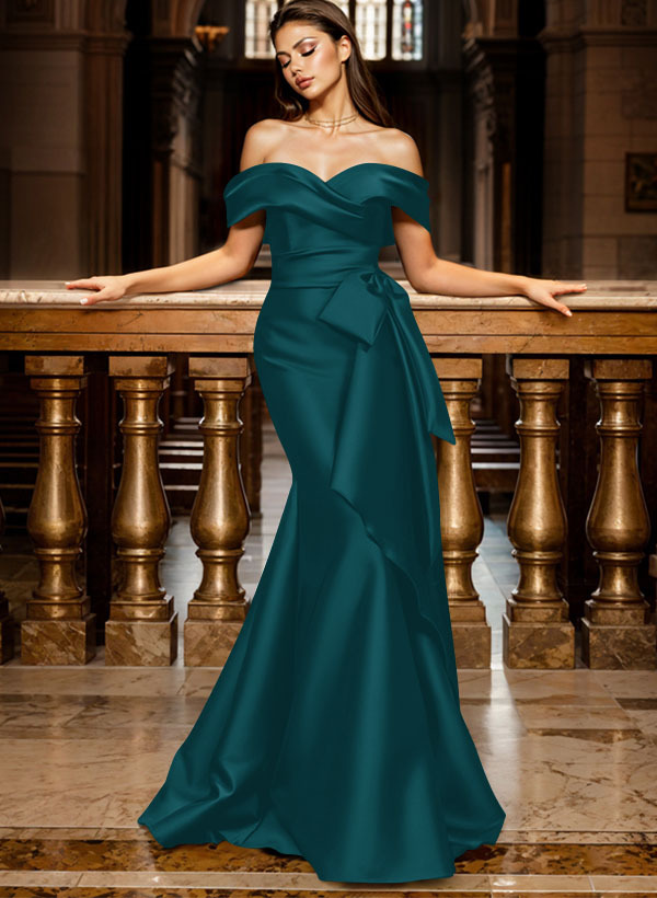 Trumpet/Mermaid Off-The-Shoulder Sleeveless Sweep Train Satin Bridesmaid Dresses, product image 89