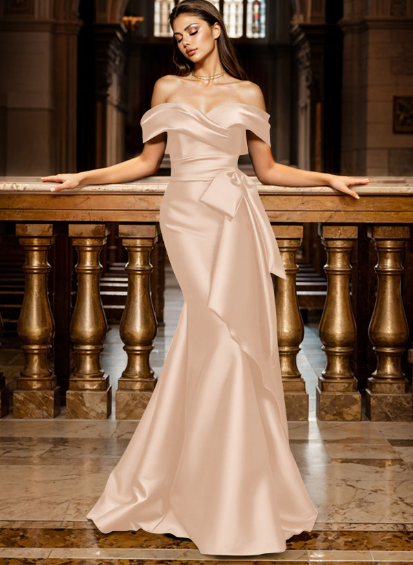 Trumpet/Mermaid Off-The-Shoulder Sleeveless Sweep Train Satin Bridesmaid Dresses, product image 141