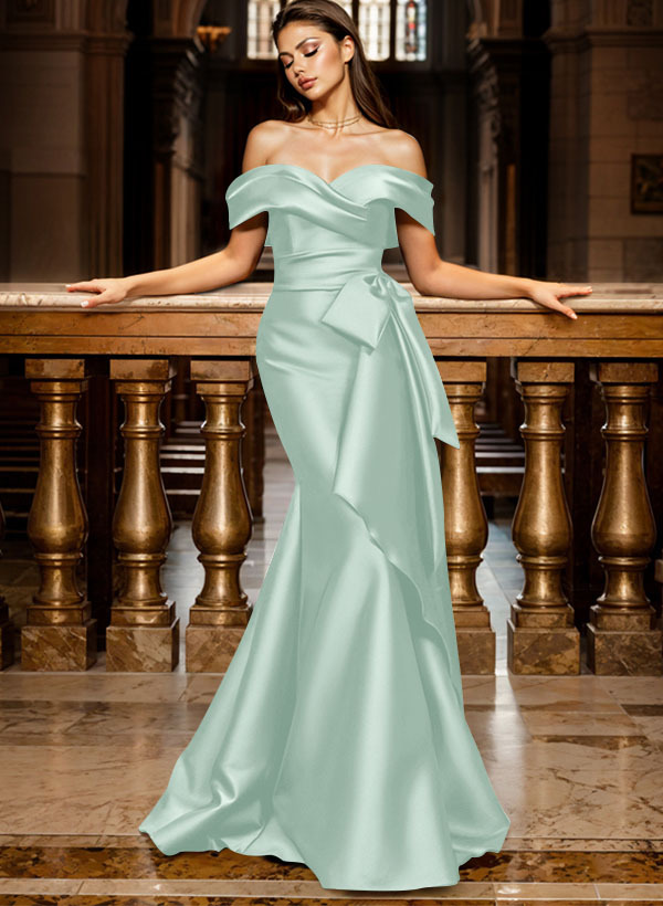 Trumpet/Mermaid Off-The-Shoulder Sleeveless Sweep Train Satin Bridesmaid Dresses, product image 97