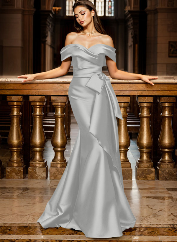 Trumpet/Mermaid Off-The-Shoulder Sleeveless Sweep Train Satin Bridesmaid Dresses, product image 122