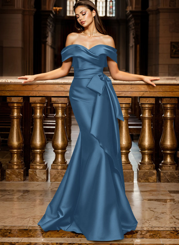 Trumpet/Mermaid Off-The-Shoulder Sleeveless Sweep Train Satin Bridesmaid Dresses, product image 11