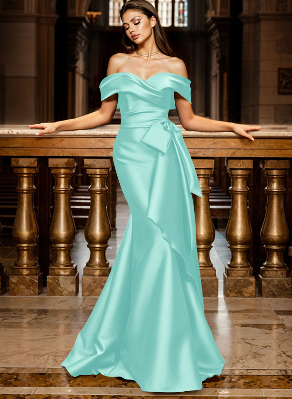 Trumpet/Mermaid Off-The-Shoulder Sleeveless Sweep Train Satin Bridesmaid Dresses, product image 101