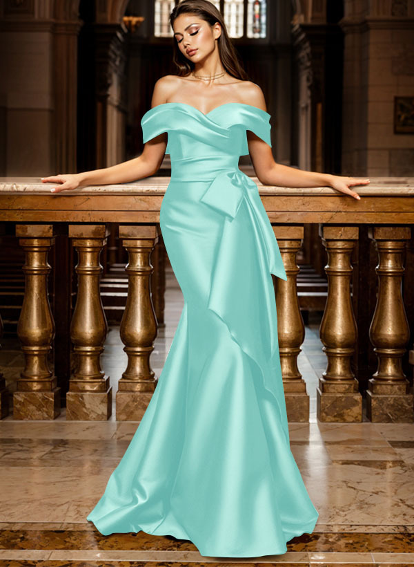 Trumpet/Mermaid Off-The-Shoulder Sleeveless Sweep Train Satin Bridesmaid Dresses, product image 101