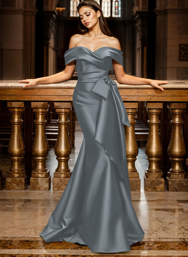 Trumpet/Mermaid Off-The-Shoulder Sleeveless Sweep Train Satin Bridesmaid Dresses, product image 125