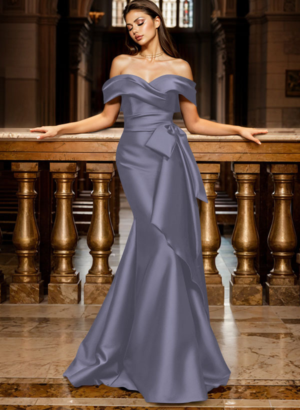 Trumpet/Mermaid Off-The-Shoulder Sleeveless Sweep Train Satin Bridesmaid Dresses, product image 13