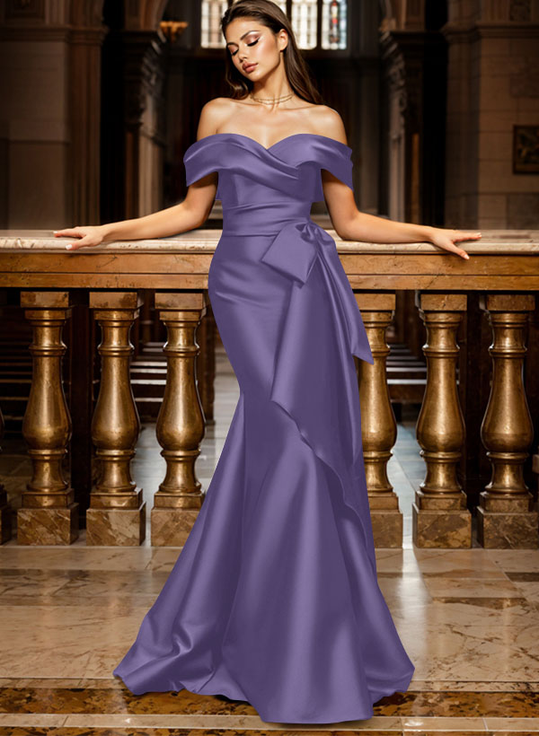 Trumpet/Mermaid Off-The-Shoulder Sleeveless Sweep Train Satin Bridesmaid Dresses, product image 75