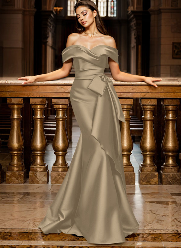 Trumpet/Mermaid Off-The-Shoulder Sleeveless Sweep Train Satin Bridesmaid Dresses, product image 105