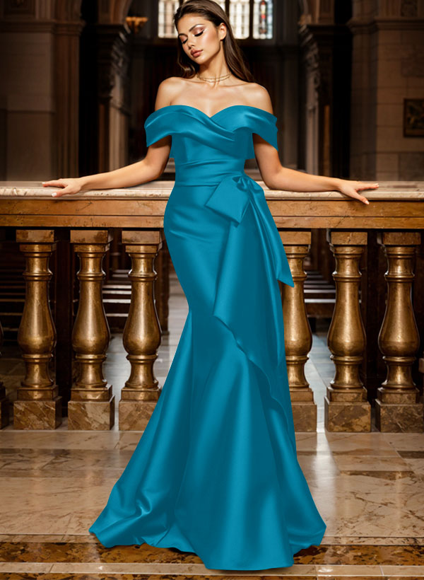 Trumpet/Mermaid Off-The-Shoulder Sleeveless Sweep Train Satin Bridesmaid Dresses, product image 151