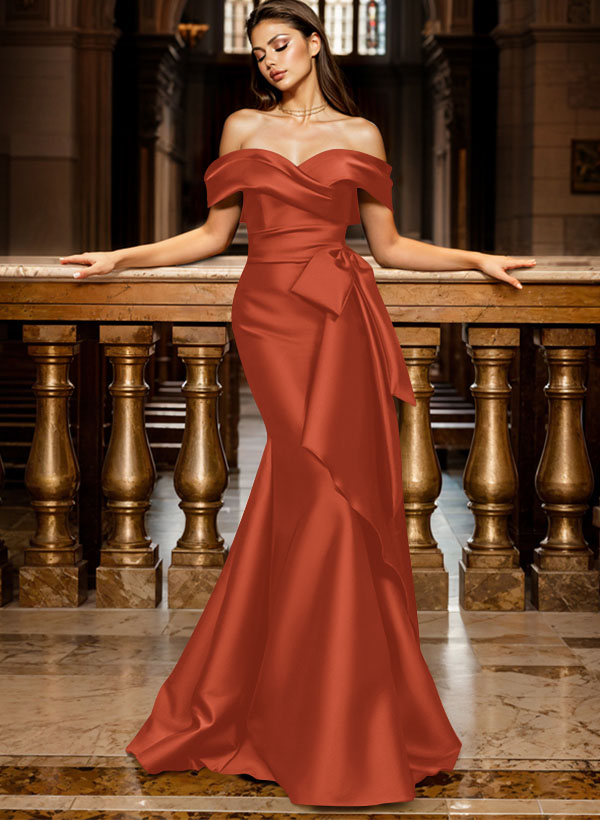 Trumpet/Mermaid Off-The-Shoulder Sleeveless Sweep Train Satin Bridesmaid Dresses, product image 149