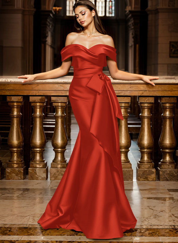 Trumpet/Mermaid Off-The-Shoulder Sleeveless Sweep Train Satin Bridesmaid Dresses, product image 39