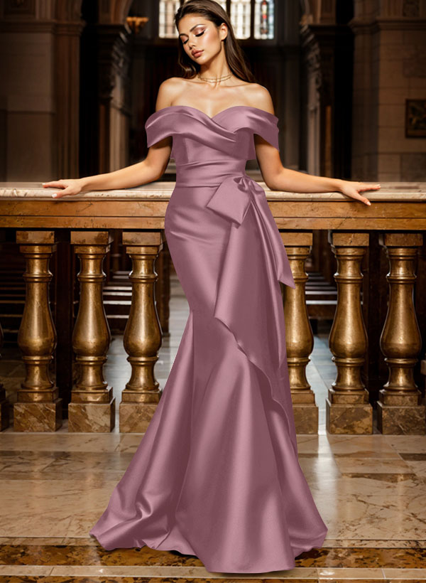 Trumpet/Mermaid Off-The-Shoulder Sleeveless Sweep Train Satin Bridesmaid Dresses, product image 65