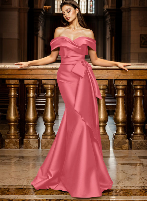 Trumpet/Mermaid Off-The-Shoulder Sleeveless Sweep Train Satin Bridesmaid Dresses, product image 41