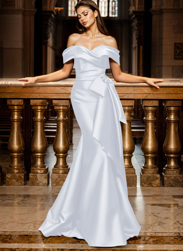 Trumpet/Mermaid Off-The-Shoulder Sleeveless Sweep Train Satin Bridesmaid Dresses, product image 120