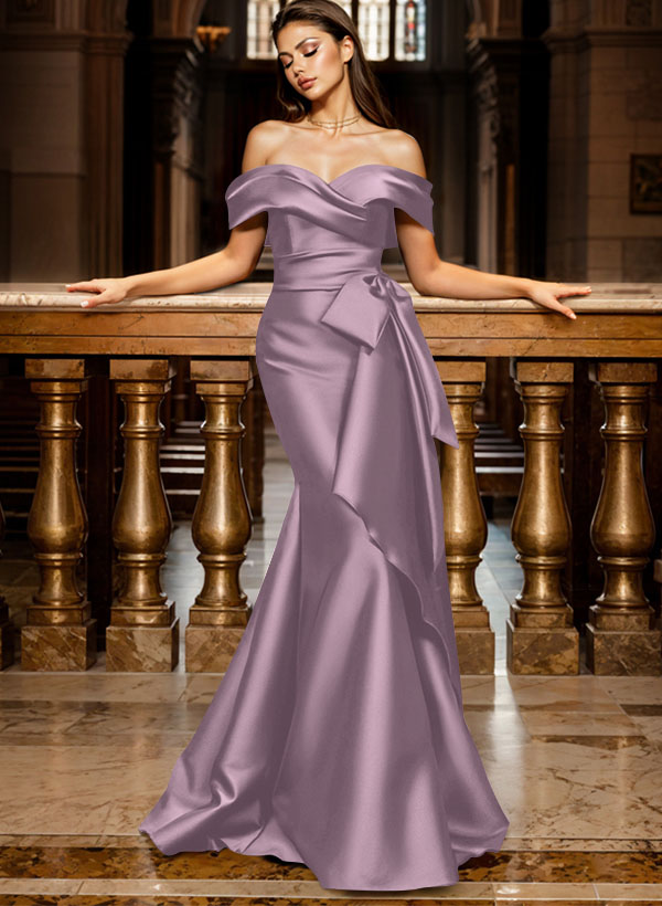 Trumpet/Mermaid Off-The-Shoulder Sleeveless Sweep Train Satin Bridesmaid Dresses, product image 59