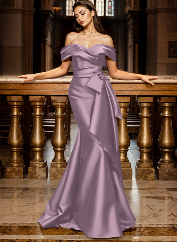 Trumpet/Mermaid Off-The-Shoulder Sleeveless Sweep Train Satin Bridesmaid Dresses, product image 59