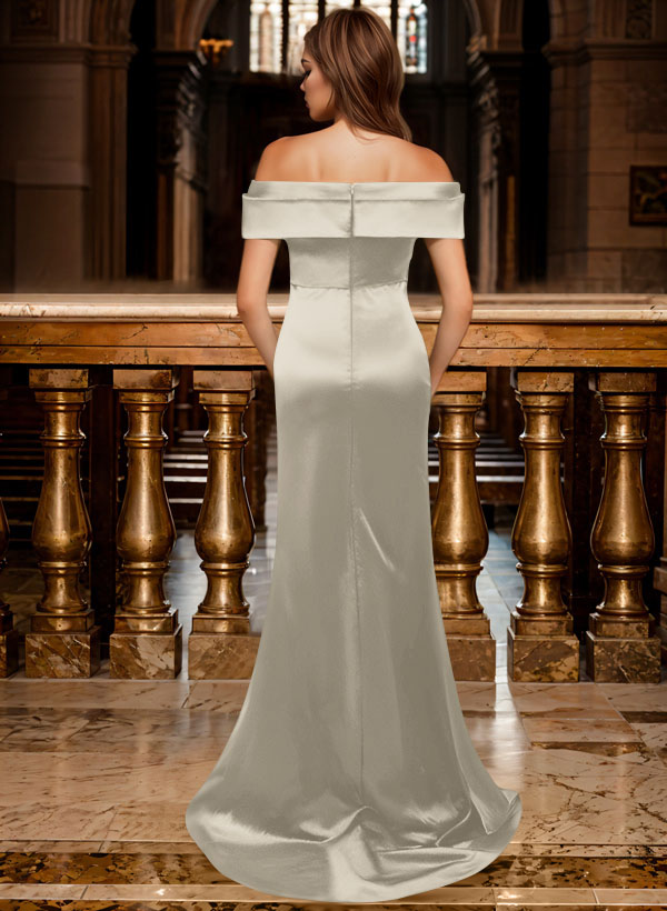 Trumpet/Mermaid Off-The-Shoulder Sleeveless Sweep Train Satin Bridesmaid Dresses, product image 138