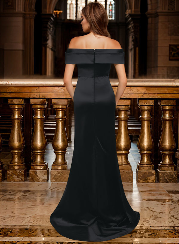 Trumpet/Mermaid Off-The-Shoulder Sleeveless Sweep Train Satin Bridesmaid Dresses, product image 129