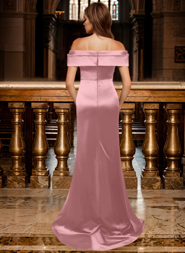 Trumpet/Mermaid Off-The-Shoulder Sleeveless Sweep Train Satin Bridesmaid Dresses, product image 48