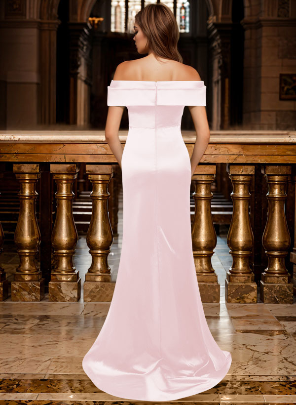 Trumpet/Mermaid Off-The-Shoulder Sleeveless Sweep Train Satin Bridesmaid Dresses, product image 54